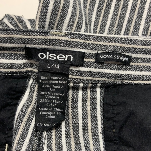 OLSEN Mona Straight Grey White Stripe Trousers Linen Blend Side Pockets US Sz L - Picture 7 of 8